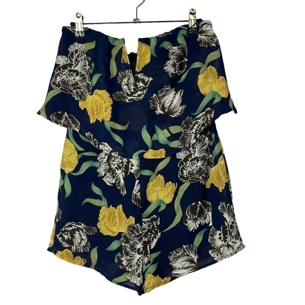 Boutique CALS Blue & Yellow Floral Strapless Romper‎ M